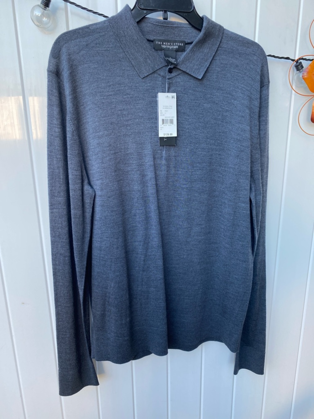 Bloomingdale's Men's Long-Sleeve Polo Sweater - Gray